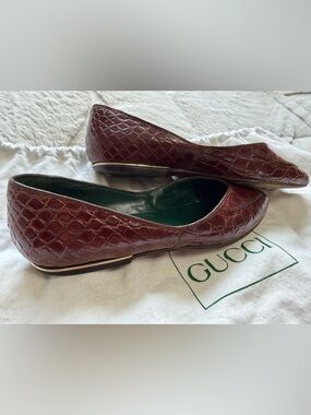 VINTAGE Gucci Genuine Crocodile Alligator Brown Leather Ballet Flats 36 6